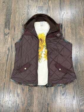 Cabi Brown Quilted Vest Style 694 with Sunflower Lining and Corduroy Trim